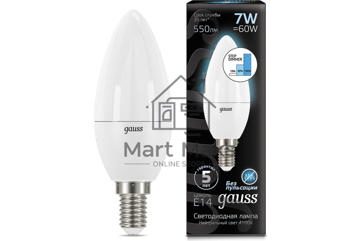 Лампа светодиодная Gauss LED Candle 7Вт E14 4100К step dimmable (диммир.) 103101207-S