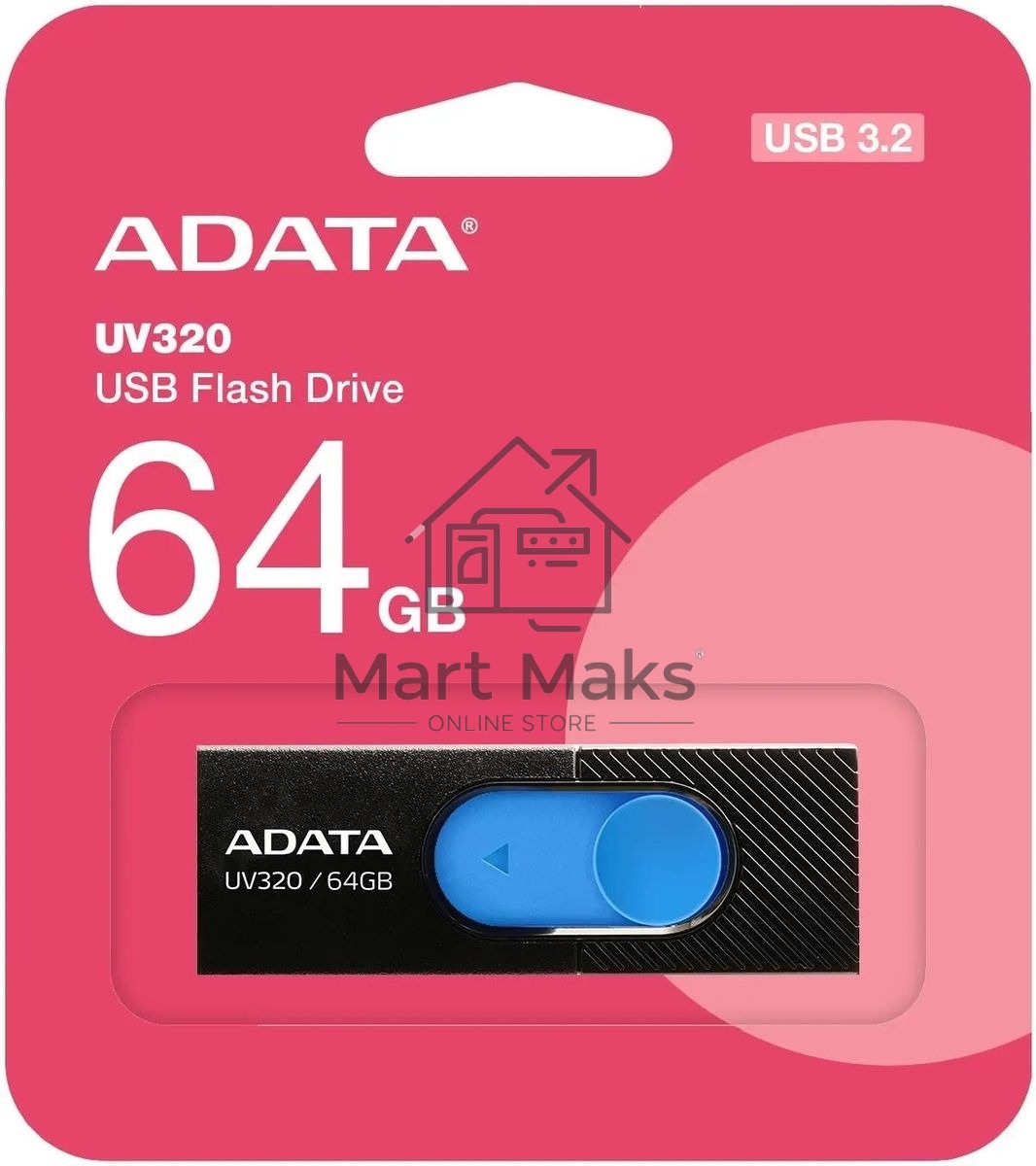 Флешка USB R/W ADATA R/W 64GB ADATA UV320, USB 3.1, черный/Голубой
