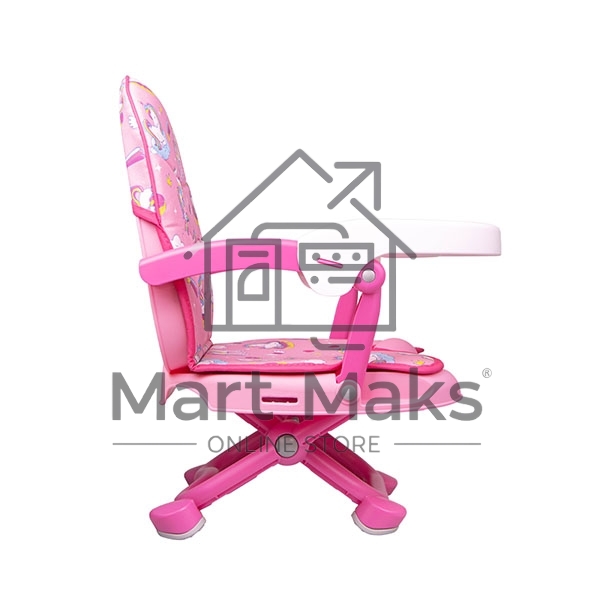 Стульчик для кормления BQ BCH012 Unicorns. Стульчик-бустер BQ BCH012. Гипоалергенные безопасные материалы/Съемный чехол из экокожи. Удобный, устойчив к загрязнению и легко моется/Съемная столешница/Безопасность малыша: устойчивая конструкция, нескользящие