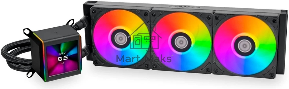 Система жидкостного охлаждения Lian Li GA II LCD 360 Black, 360 мм, 3x120 мм, 300-2450 об/мин, 30 дБ, 4-pin PWM, ЖК-дисплей, ARGB, черный