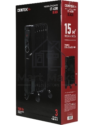 Обогреватель масляный Centek CT-6200 (7 секций) черный, 700/1000/1500Вт, 3 режима, механический термостат
