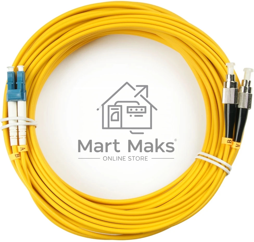 Патч-корд оптический Cabeus Tight Buffer, Duplex LC/FC, OS2 9/125, LSZH, 20м, Ø 3мм, синий хвостовик, жёлтый