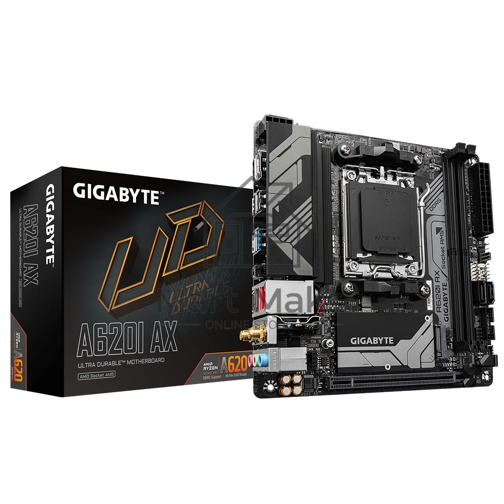 Материнская плата Gigabyte A620I AX, Mini-ITX, AM5, AMD A620, 2xDDR5, 2xSATA, 1xM.2, 1xPCI-E 4.0 x16, 1xHDMI, 1xDP, 1x 2.5Gb LAN, 1xUSB 3.2 Gen 2, 1xUSB 3.2 Gen 1, 3xUSB 2.0, 3x3.5mm, 7.1, ATX