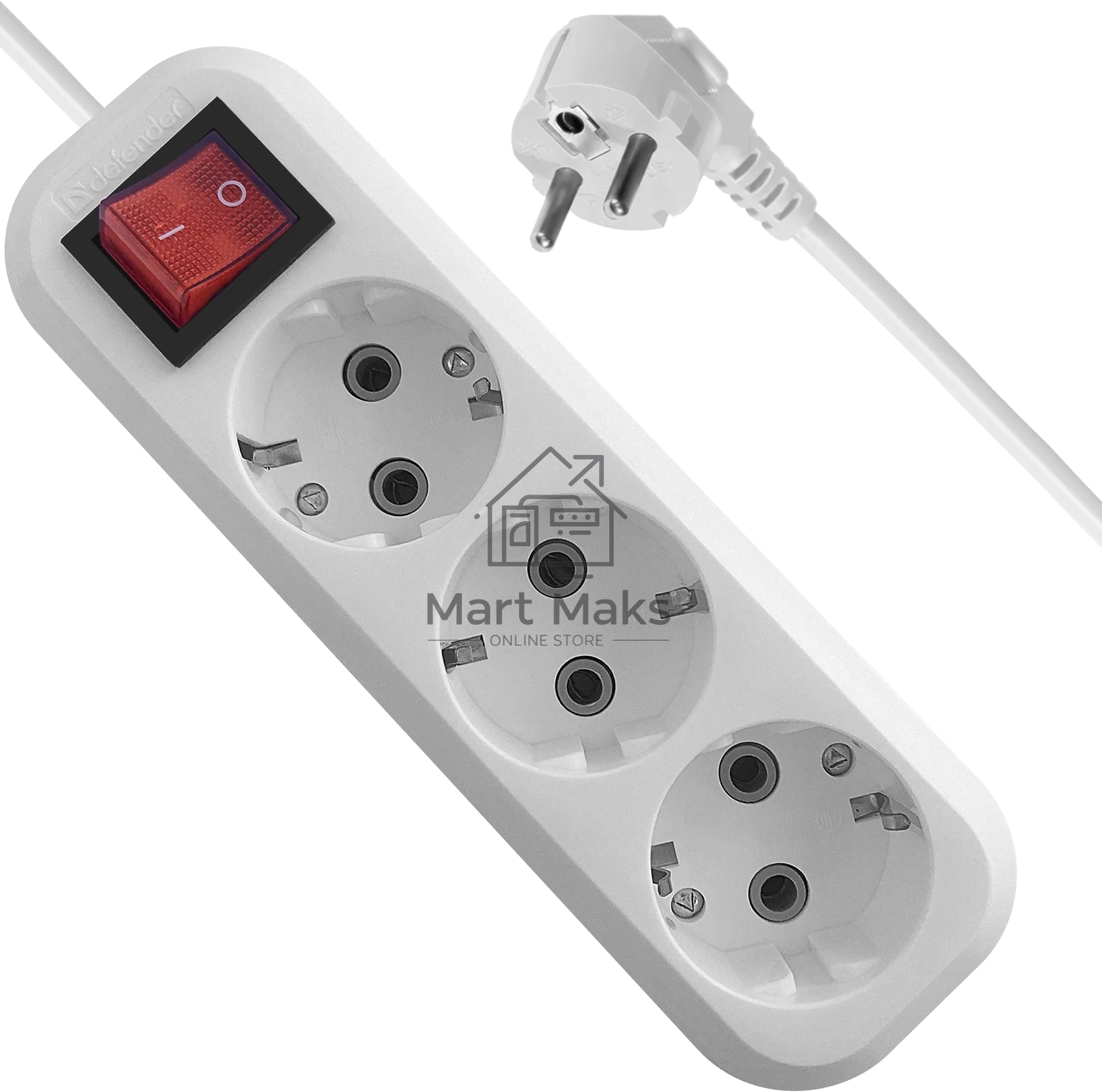 Удлинитель с заземлением Defender L330 16 А, 5 м, заземление, выключатель