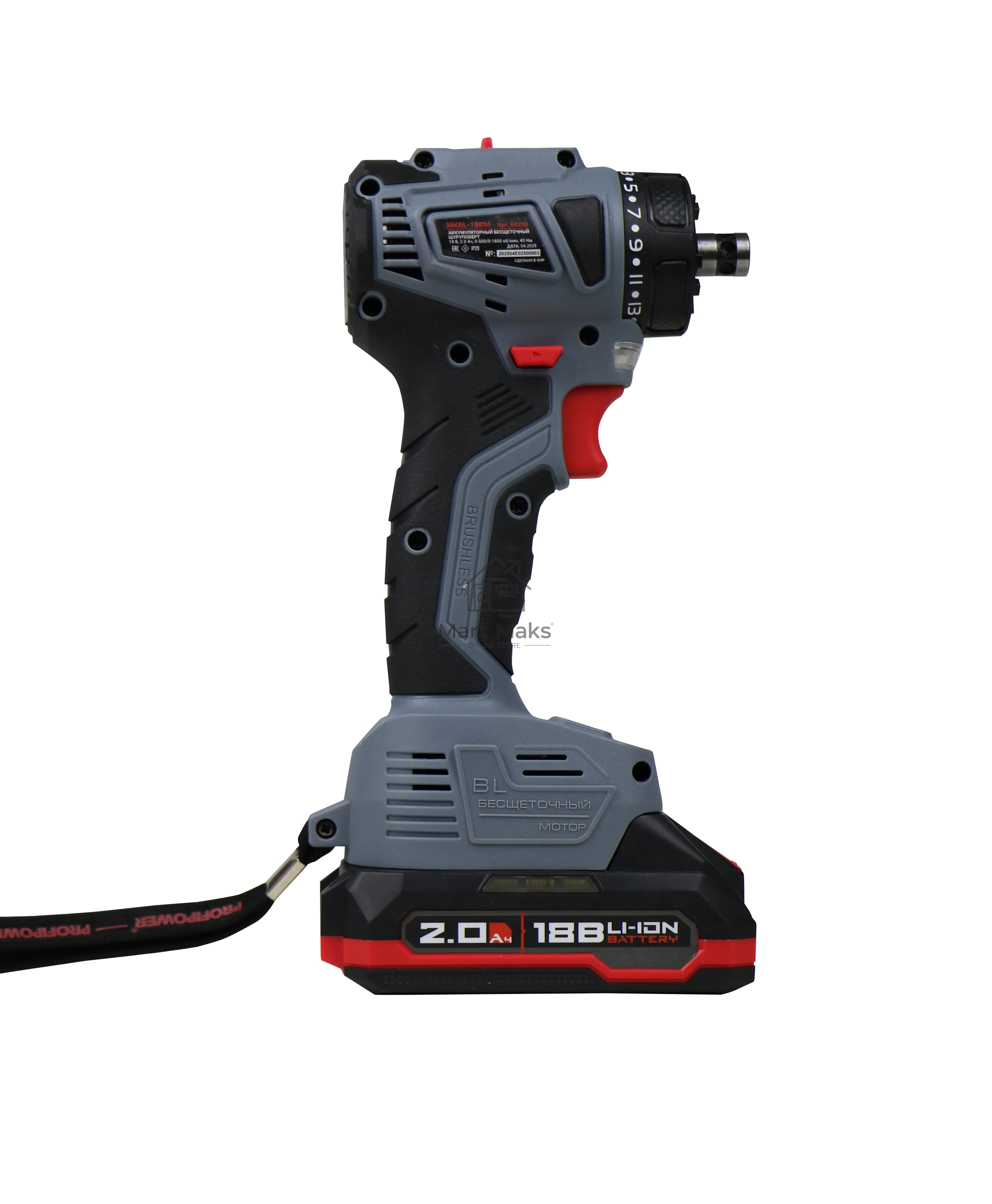 Аккумуляторный бесщеточный шуруповерт со съемным патроном ProfiPower MKBL-18BM (18В, 45Нм, Li-ion-2шт, 2.0Ач, 0,8-10мм, бита, З/У,в кейсе)