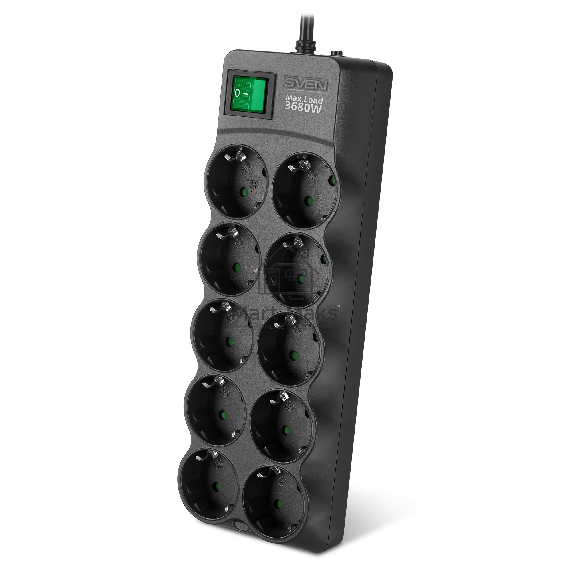 Сетевой фильтр SVEN SF-10E-16 3,0 м (10 розеток) черный