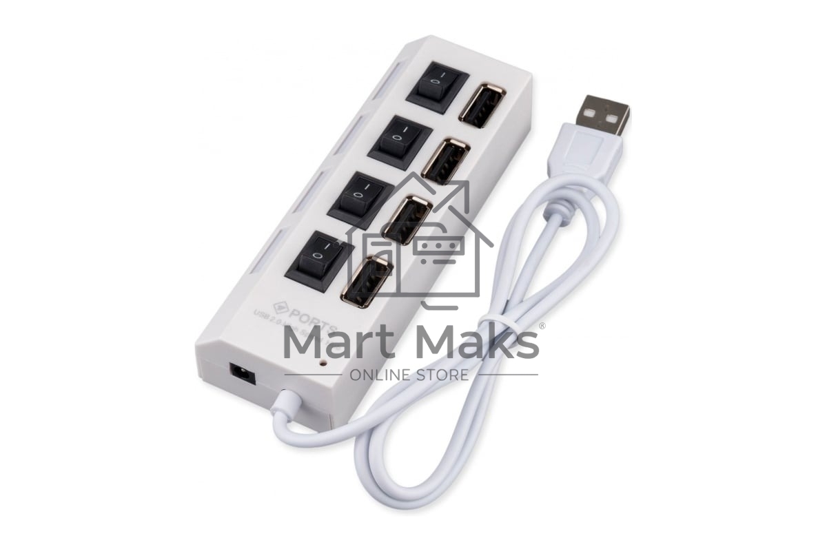 USB-концентратор Gembird UHB-243-ADW, USB 2.0, 4хUSB, USB или внешний адаптер питания