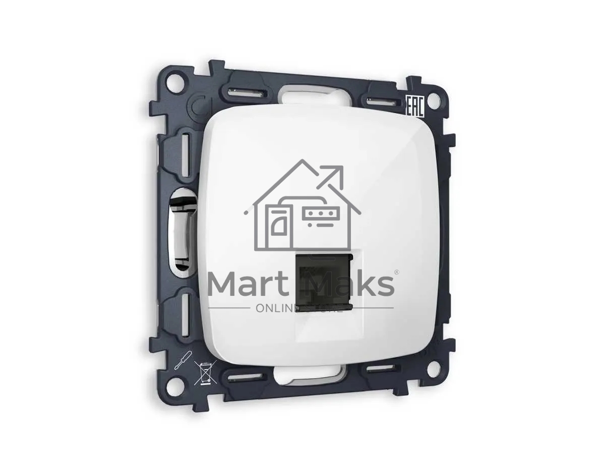 Комплект механизма компьютерной розетки OMEGA Белый глянец RJ-45(8P8C) CAT6 с шторкой QUANT (OP1120, VM188) MO112010