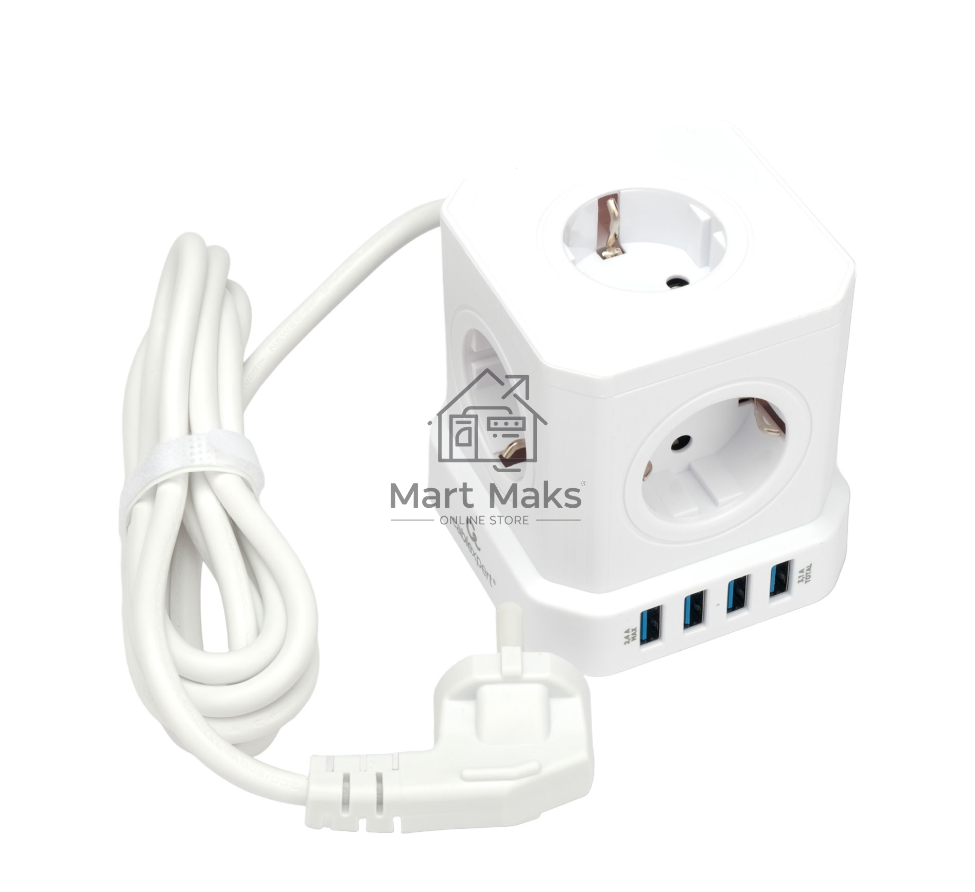 Сетевой фильтр Cablexpert Tower TWR-5-U4-W-2, 5р, 10А, 4хUSB, 3.1А, 2м, ур.защиты 4+, белый, коробка