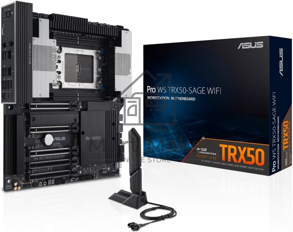 Материнская плата ASUS Pro WS TRX50-SAGE WIFI, sTR5, AMD TRX50, 4xDDR5, 4xSATA, 3xM.2, 1xSlimSAS, 1xPCI-E 5.0 x8, 1xPCI-E 4.0 x16, 1xPCI-E 4.0 x4, 2x 10Gb LAN, 2xUSB-A 2.0, 6xUSB-A 3.2 Gen 2, 1xUSB-C 3.2 Gen 2x2, 2x3.5 мм, 5.1, E-ATX