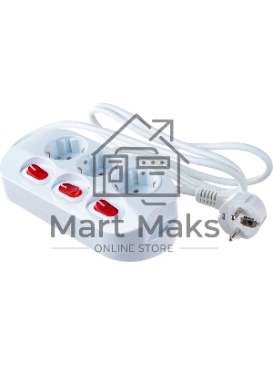 Удлинитель сетевой СТАРТ S 3x1-ZDIV --20, 3 розетки, до 16А, 1.5м, с заземлением, с кнопками включения, защитными шторками от детей, белый