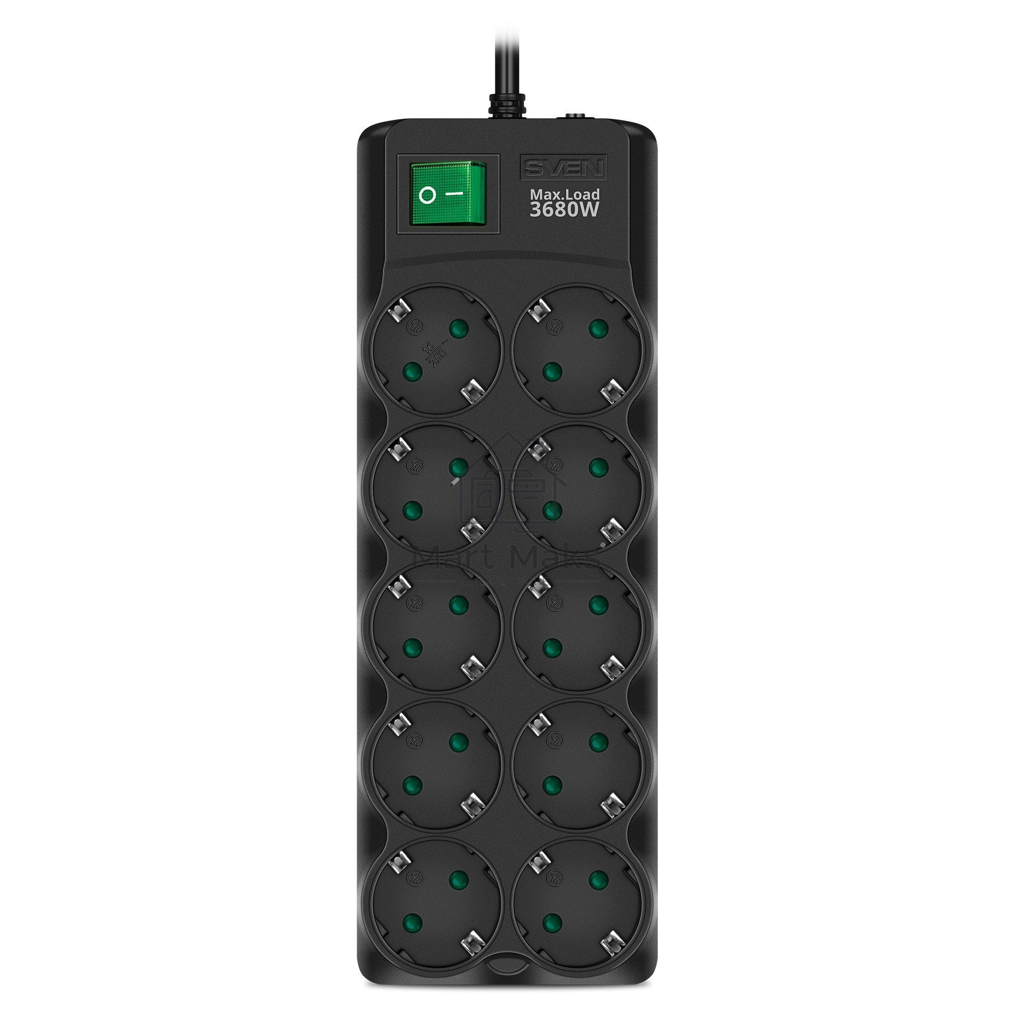 Сетевой фильтр SVEN SF-10E-16 3,0 м (10 розеток) черный