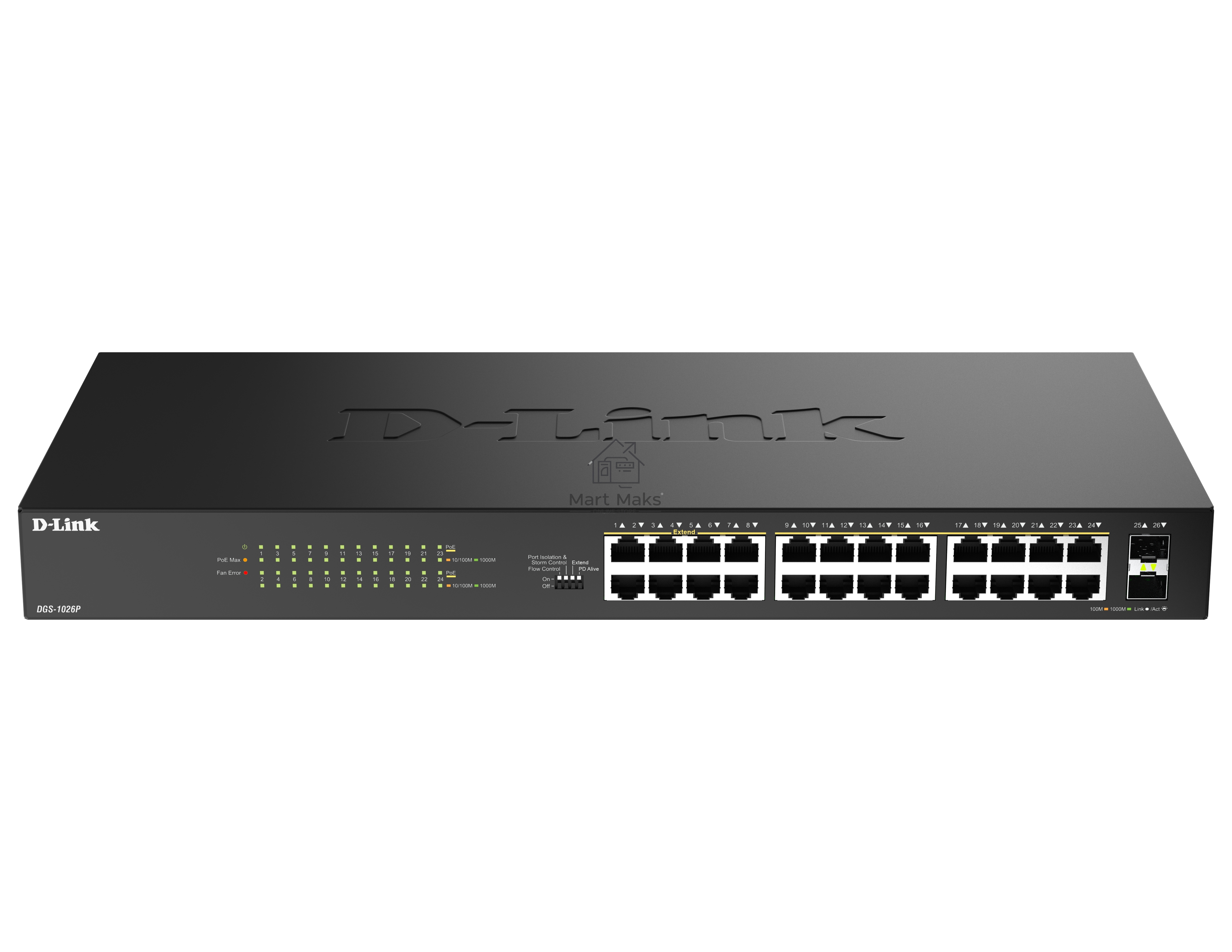 Коммутатор D-Link DGS-1026P/A1A, 24×1 Гбит/с + 2×1 Гбит/с SFP, неуправляемый