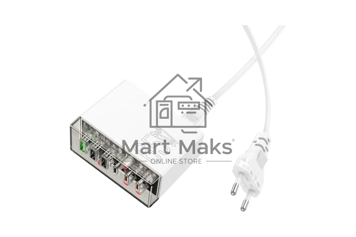 Сетевое зарядное устройство HOCO 65W GaN, QC3.0/PD, 3USB, 3Type-C, N36, белый (06608)