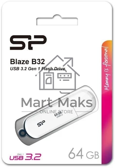 Флешка USB R/W R/W 64Gb Silicon Power Blaze B32, USB 3.2, белый