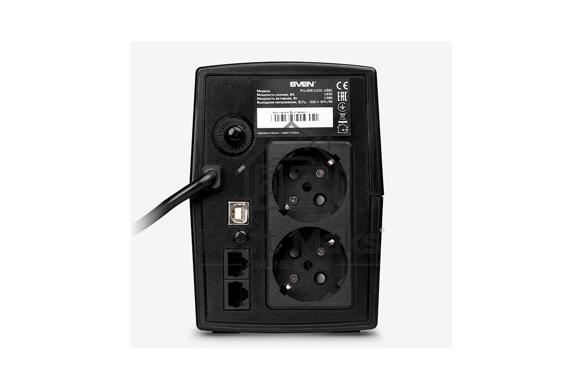 Источник бесперебойного питания SVEN Pro 650 650VA/390W LCD, USB, RJ-45 (2 EURO)