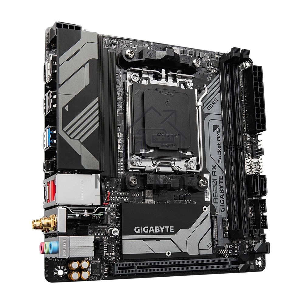 Материнская плата Gigabyte A620I AX, Mini-ITX, AM5, AMD A620, 2xDDR5, 2xSATA, 1xM.2, 1xPCI-E 4.0 x16, 1xHDMI, 1xDP, 1x 2.5Gb LAN, 1xUSB 3.2 Gen 2, 1xUSB 3.2 Gen 1, 3xUSB 2.0, 3x3.5mm, 7.1, ATX