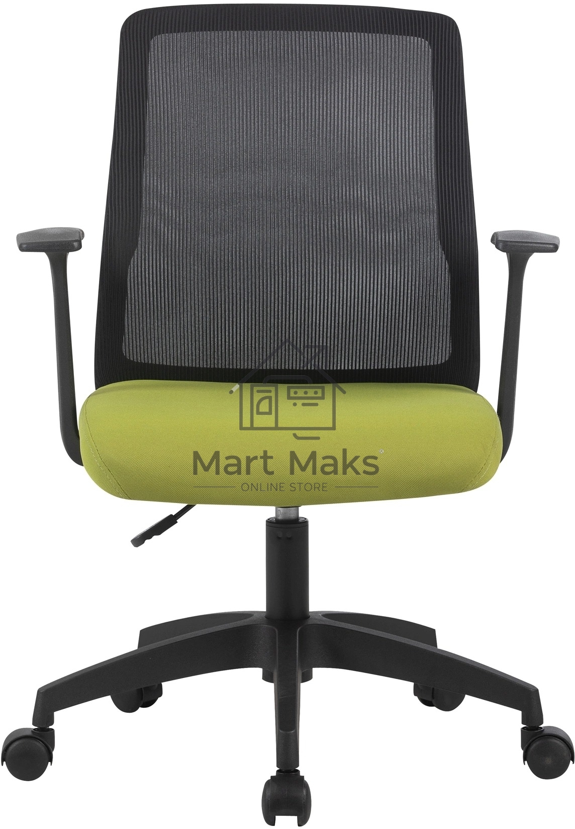 Кресло компьютерное Cactus CS-MC222-BKGN черный, сиденье салатовый, сетка/ткань, низк.спин. крестов. пластик, пластик черный