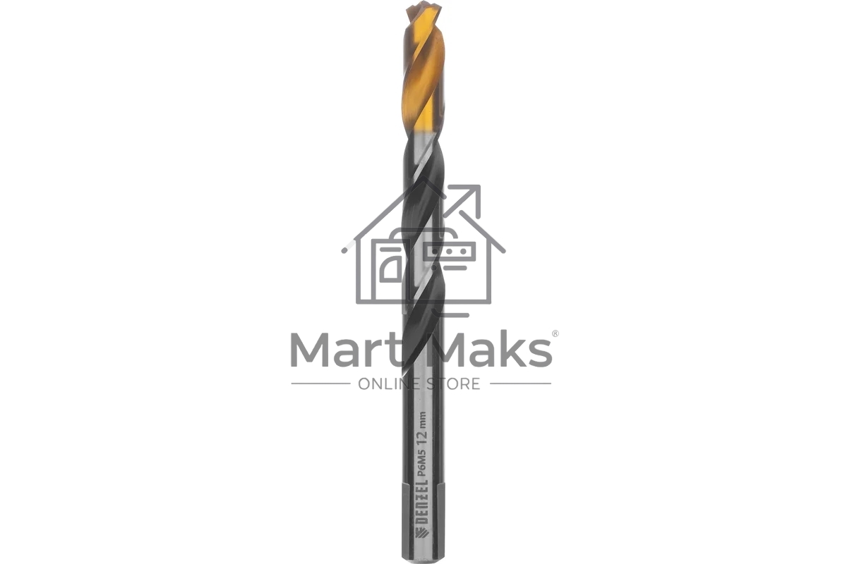 Сверло спиральное по металлу Denzel 12 x 151мм, Р6М5, Golden Tip, многогранная заточка