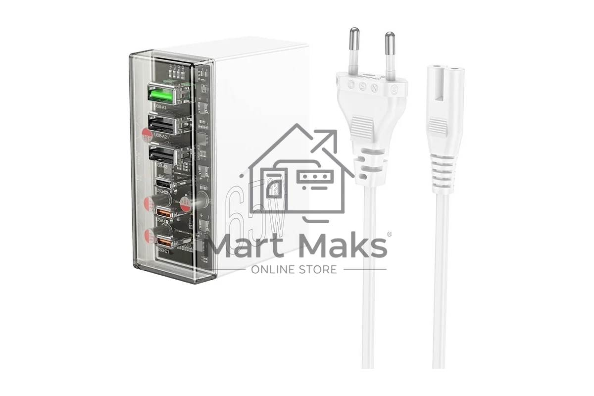 Сетевое зарядное устройство HOCO 65W GaN, QC3.0/PD, 3USB, 3Type-C, N36, белый (06608)