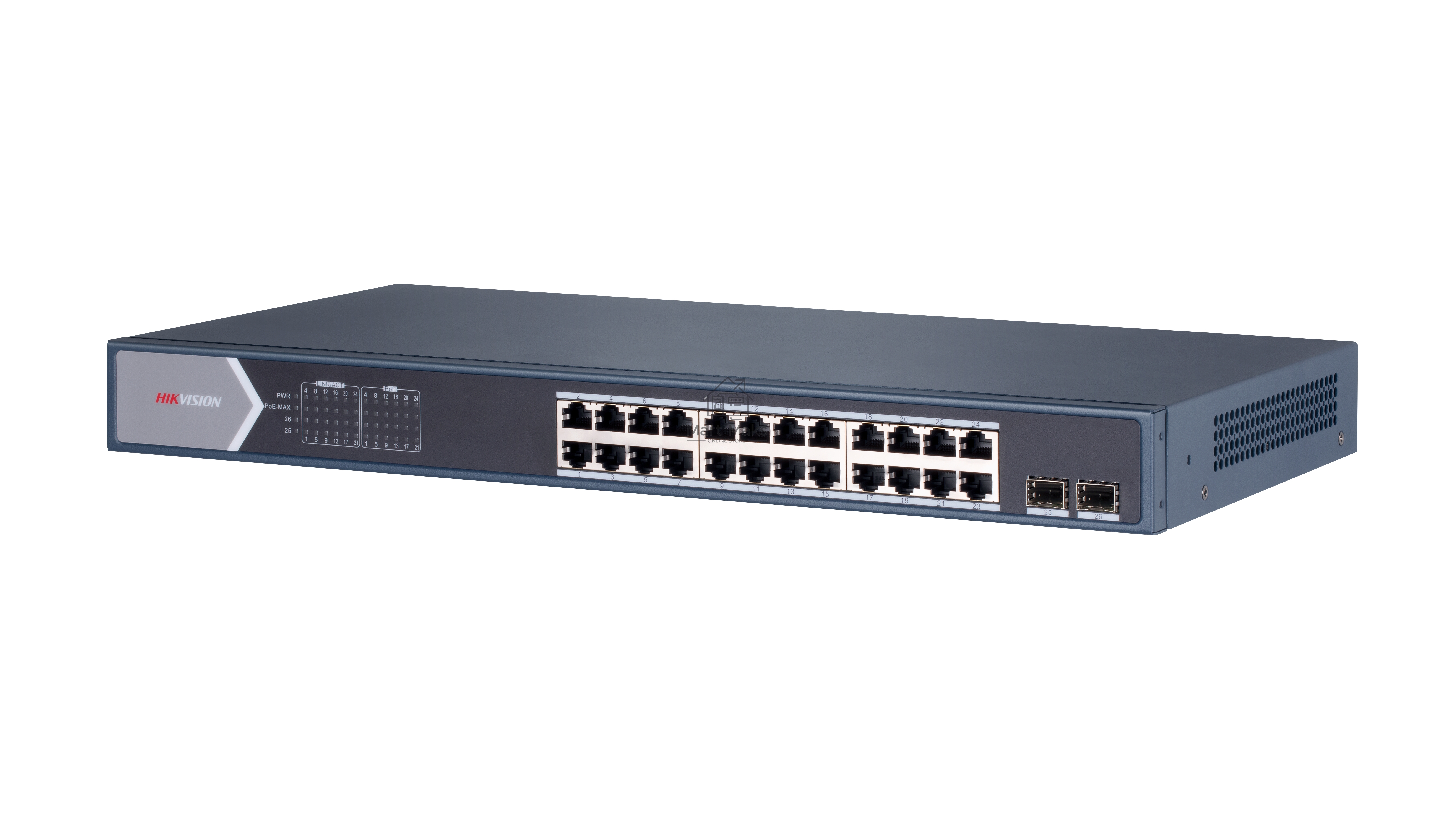 Коммутатор Hikvision DS-3E0526P-E/M, 24×1 Гбит/с PoE+ + 2×1 Гбит/с SFP, неуправляемый