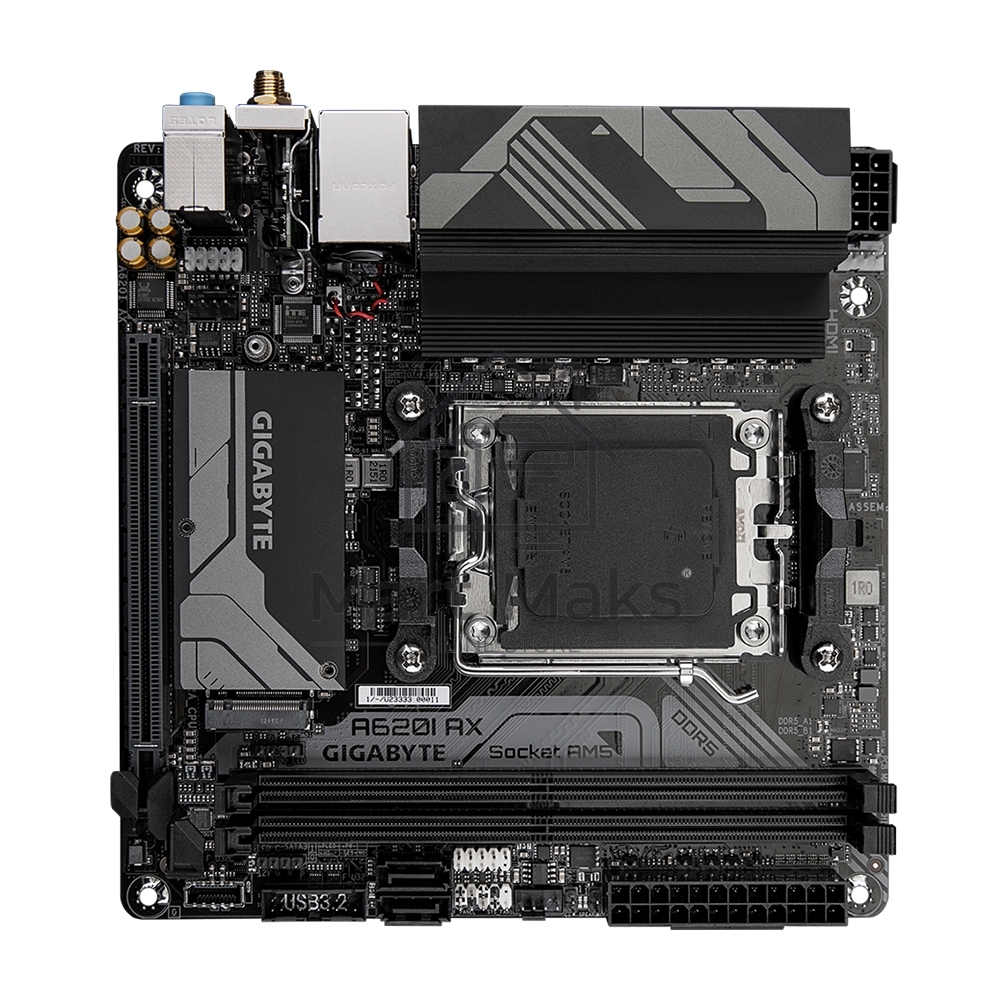 Материнская плата Gigabyte A620I AX, Mini-ITX, AM5, AMD A620, 2xDDR5, 2xSATA, 1xM.2, 1xPCI-E 4.0 x16, 1xHDMI, 1xDP, 1x 2.5Gb LAN, 1xUSB 3.2 Gen 2, 1xUSB 3.2 Gen 1, 3xUSB 2.0, 3x3.5mm, 7.1, ATX