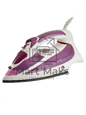 Утюг ВАСИЛИСА У3-2000 белый с сиреневым (2000 Вт. Тефлоновое покрытие подошвы. Индикатор нагрева утюга. Терморегулятор. 3 режима: сухое глажение, отпаривание, разбрызгивание воды. Возмож-ть регулировки степени отпаривания/вертикального отпаривания. Парово