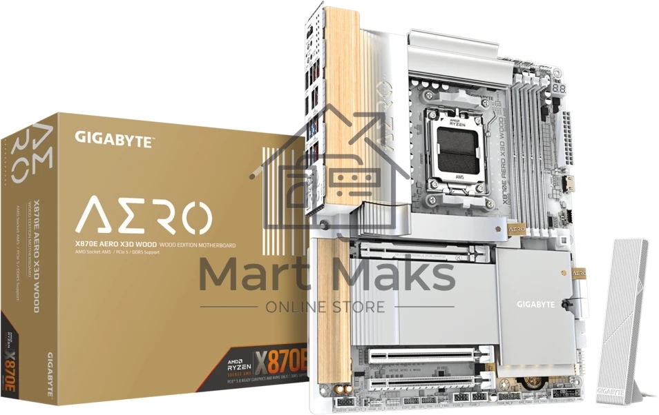 Материнская плата Gigabyte X870E AERO X3D WOOD, AM5, AMD X870E, 4xDDR5, 4xSATA, 4xM.2, 2xPCIe 5.0 x16, 1xPCIe 4.0 x16, 1xHDMI, 2x5Gb LAN, Wi-Fi 7, Bluetooth 5.4, 2xUSB-C 40Gbps (USB4), 1xUSB-C 20Gbps, 5xUSB-A 10Gbps, 3xUSB-A 5Gbps, 3x3.5 мм + S/PDIF оптический, 7.1, вставки из дерева, ATX