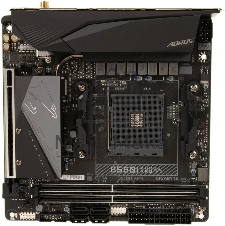 Материнская плата Gigabyte B550I AORUS PRO AX, AM4, AMD B550, 2xDDR4, 4xSATA, 2xM.2, 1xPCIe 4.0 x16, 1xDisplayPort, 2xHDMI, 1x 2.5Gb LAN, 4xUSB 3.2 Gen 1, 1xUSB 3.2 Gen 2 Type-A, 1xUSB 3.2 Gen 2 Type-C, 3x3.5 мм, 7.1, mini-ITX