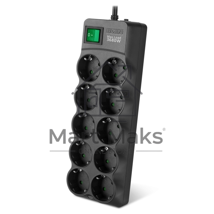 Сетевой фильтр SVEN SF-10E-16 1,8 м (10 розеток) черный