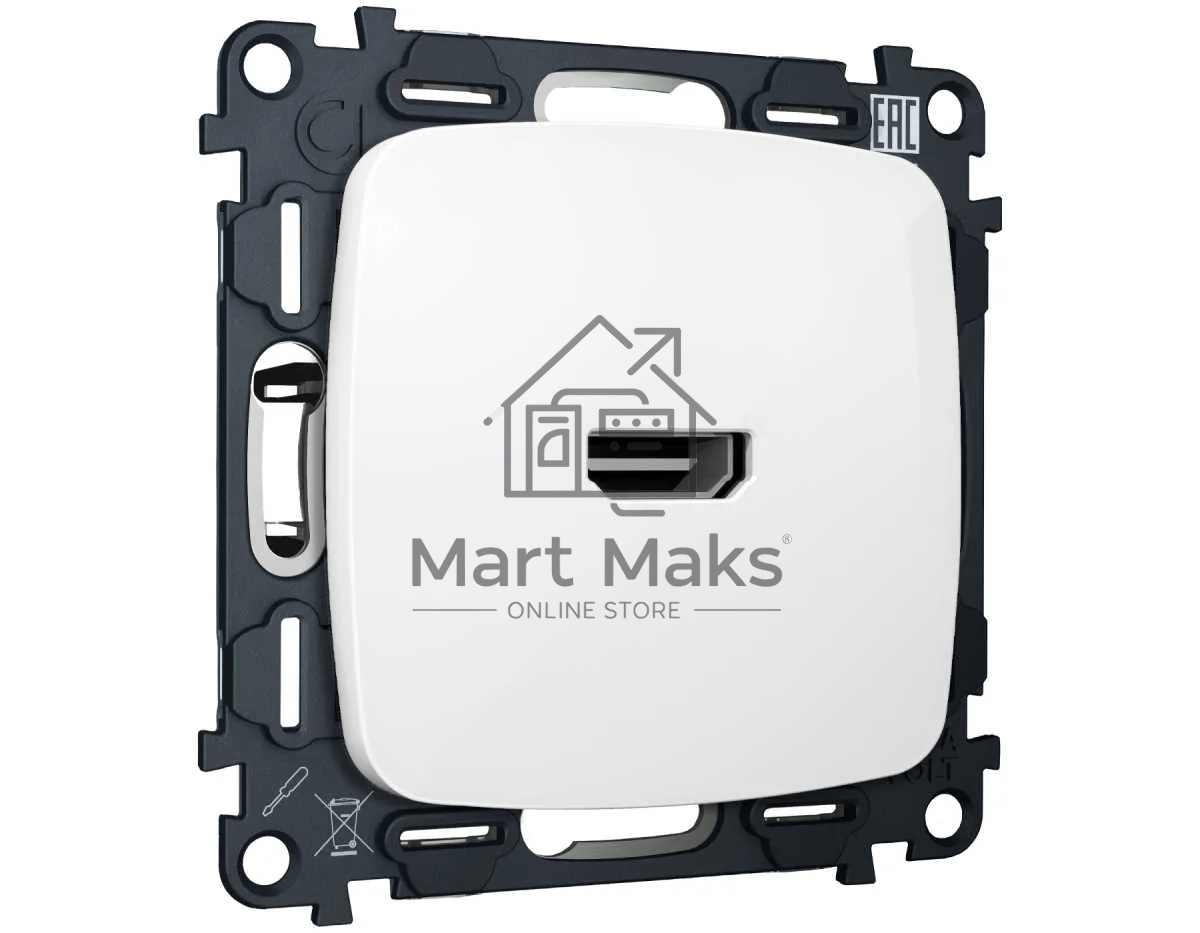 Комплект механизма розетки HDMI 2.0 OMEGA Белый глянец 40V/500mA 2.0GHz 5-18Gbit/s QUANT (OP1140, VM222) MO114010