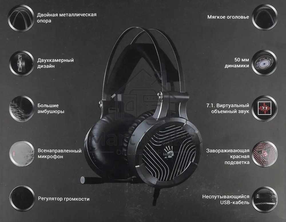 Гарнитура проводная с микрофоном A4Tech G530 черный/серый 1.8м мониторы оголовье