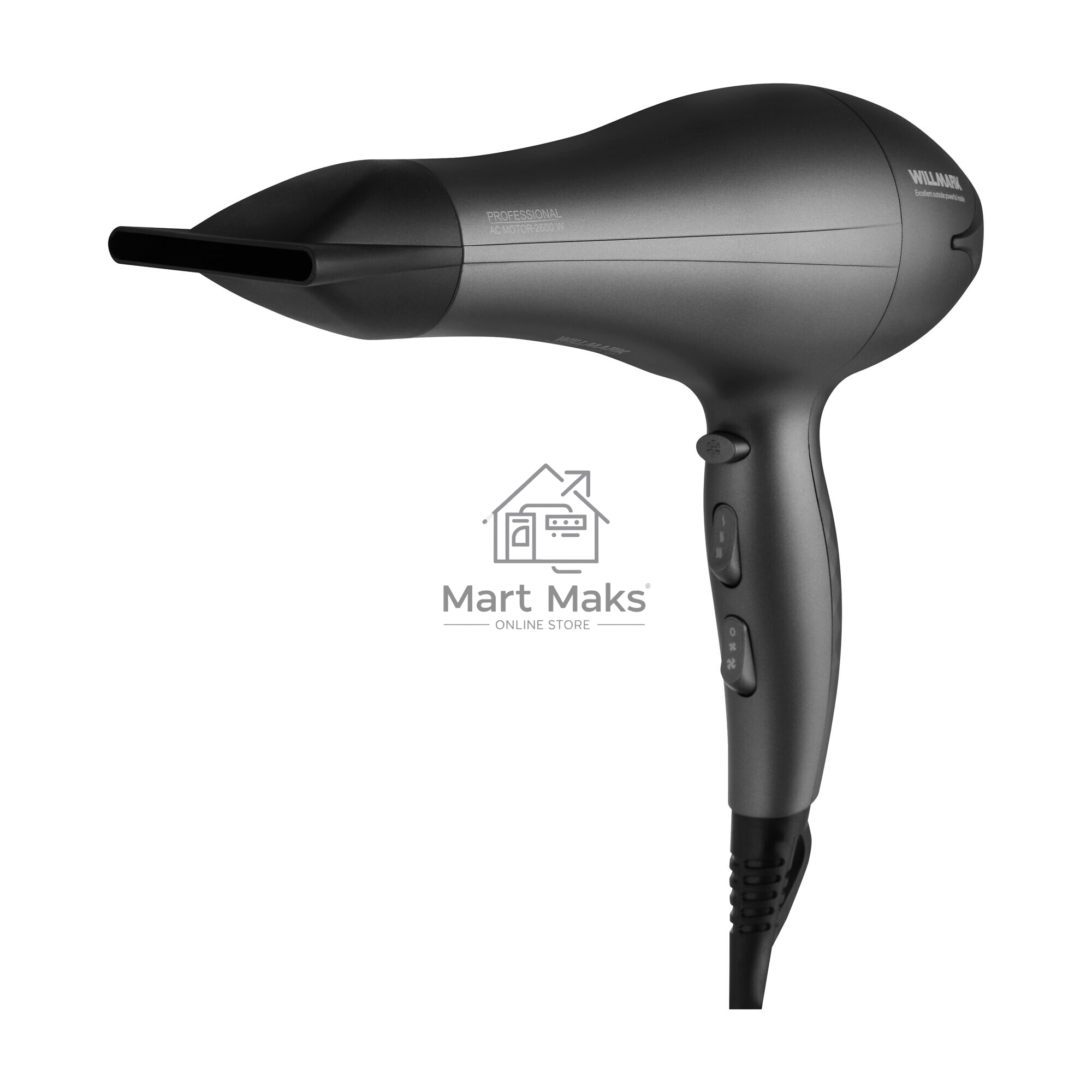 Фен WILLMARK WHD-2322AI графитовый, 2600 Вт, ионизация