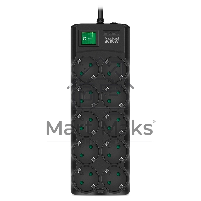 Сетевой фильтр SVEN SF-10E-16 1,8 м (10 розеток) черный