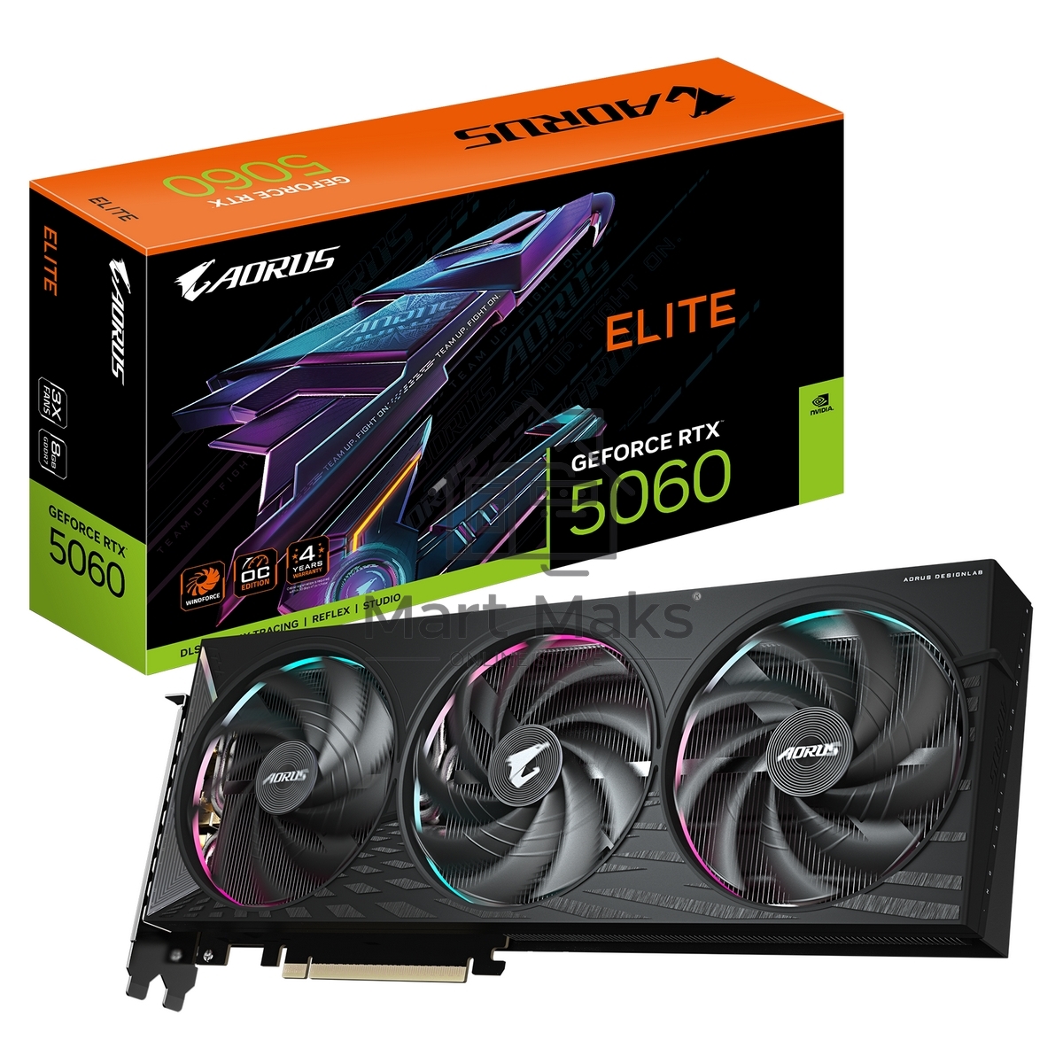 Видеокарта Gigabyte PCI-E 5.0 GV-N5060AORUS E-8GD 1.0 NVIDIA GeForce RTX 5060 8Gb 128bit GDDR7 2722/28000 HDMIx1 DPx3 HDCP Ret