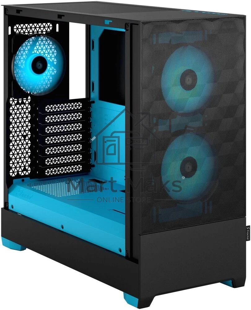 Корпус ПК без блока питания Fractal Design Pop Air RGB Cyan Core TG Clear Tint, Midi-Tower, 3x120mm RGB, 2xUSB-A 3.2 ATX, mATX, mITX черный/циан