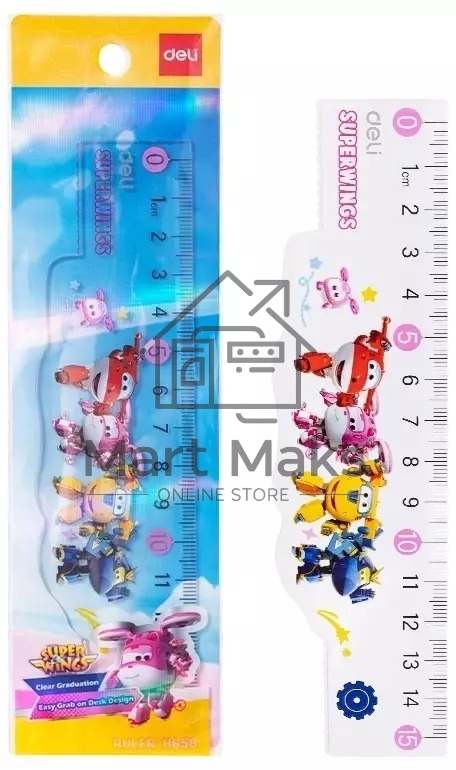 Линейка Deli Super Wings EH658 пластик дл. 15 см ассорти
