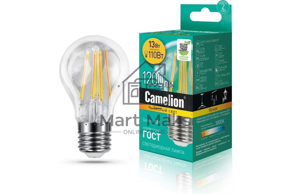 Лампа светодиодная Camelion LED13-A60-FL/830/E27 13Вт 220В