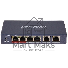 Коммутатор Hikvision DS-3E0106HP-E, 4×100 Мбит/с PoE + 2×100 Мбит/с, неуправляемый