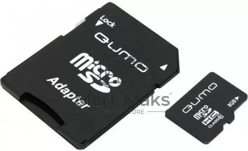 Флеш карта QUMO MicroSDHC 8GB Сlass 10 UHS-I, 3.0 , адаптер в комплекте SD, черно-красная картонная упаковка