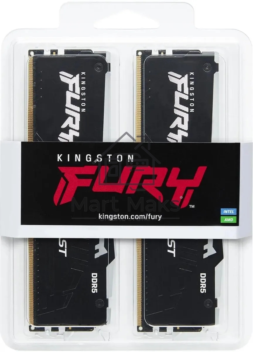 Оперативная память Kingston Fury Beast, DDR5, 32GB (2x16GB), 5600MHz, CL36, DIMM, с радиаторами, RGB, черный