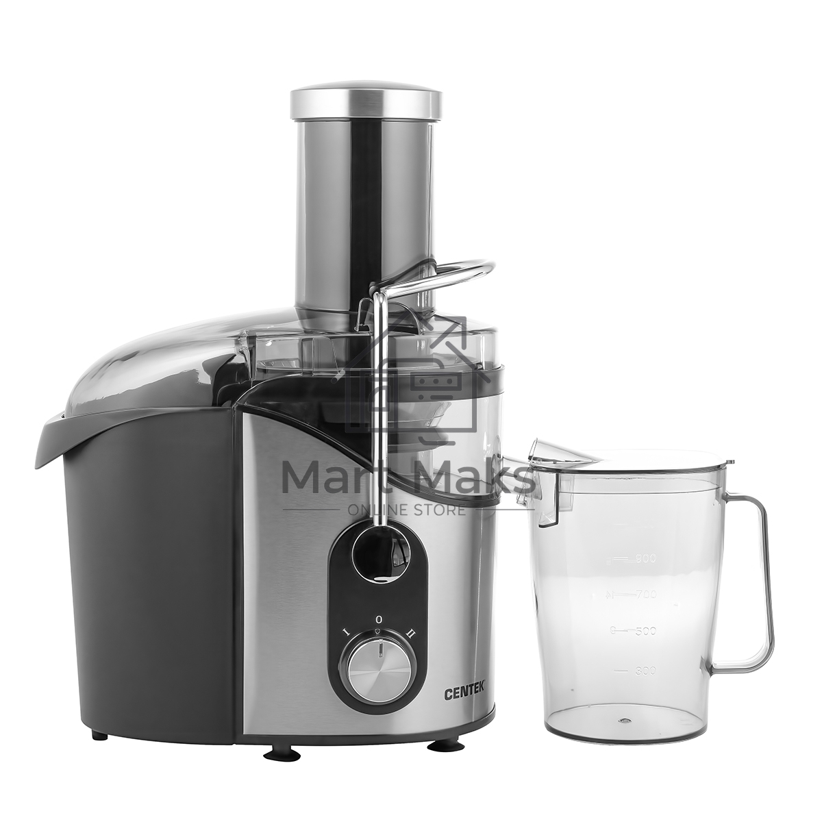Соковыжималка Centek CT-1212 (черный/сталь) 1200Вт, 2 скор., стакан 1100 мл, горловина 75мм
