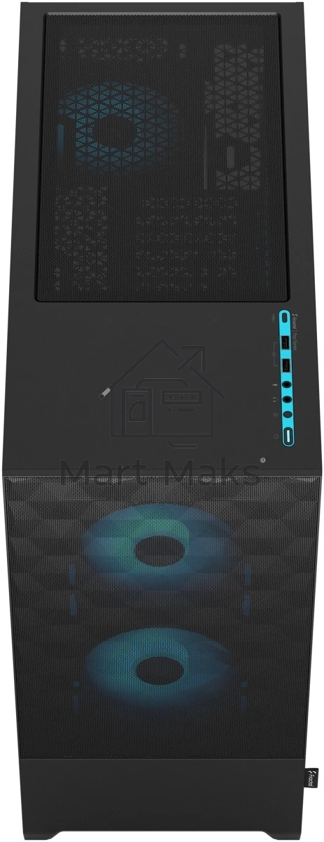 Корпус ПК без блока питания Fractal Design Pop Air RGB Cyan Core TG Clear Tint, Midi-Tower, 3x120mm RGB, 2xUSB-A 3.2 ATX, mATX, mITX черный/циан