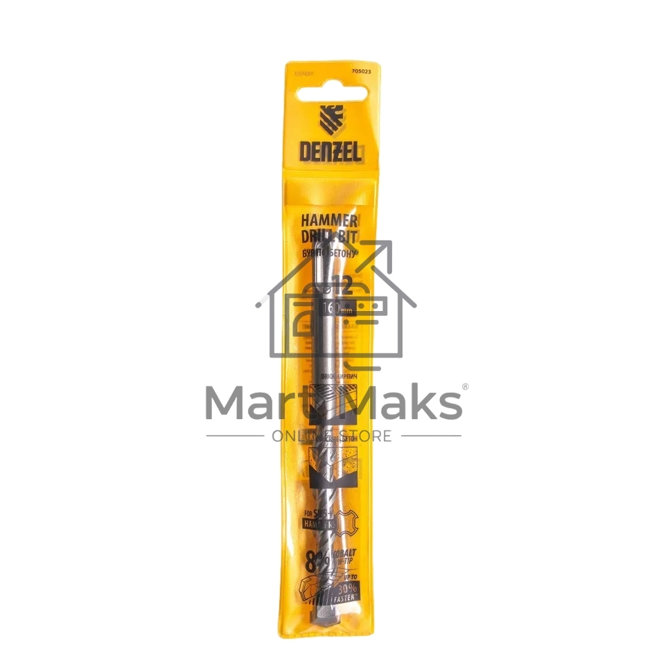 Бур по бетону Denzel двойная спираль, Cobalt W-tip, 12x160 мм, SDS PLUS