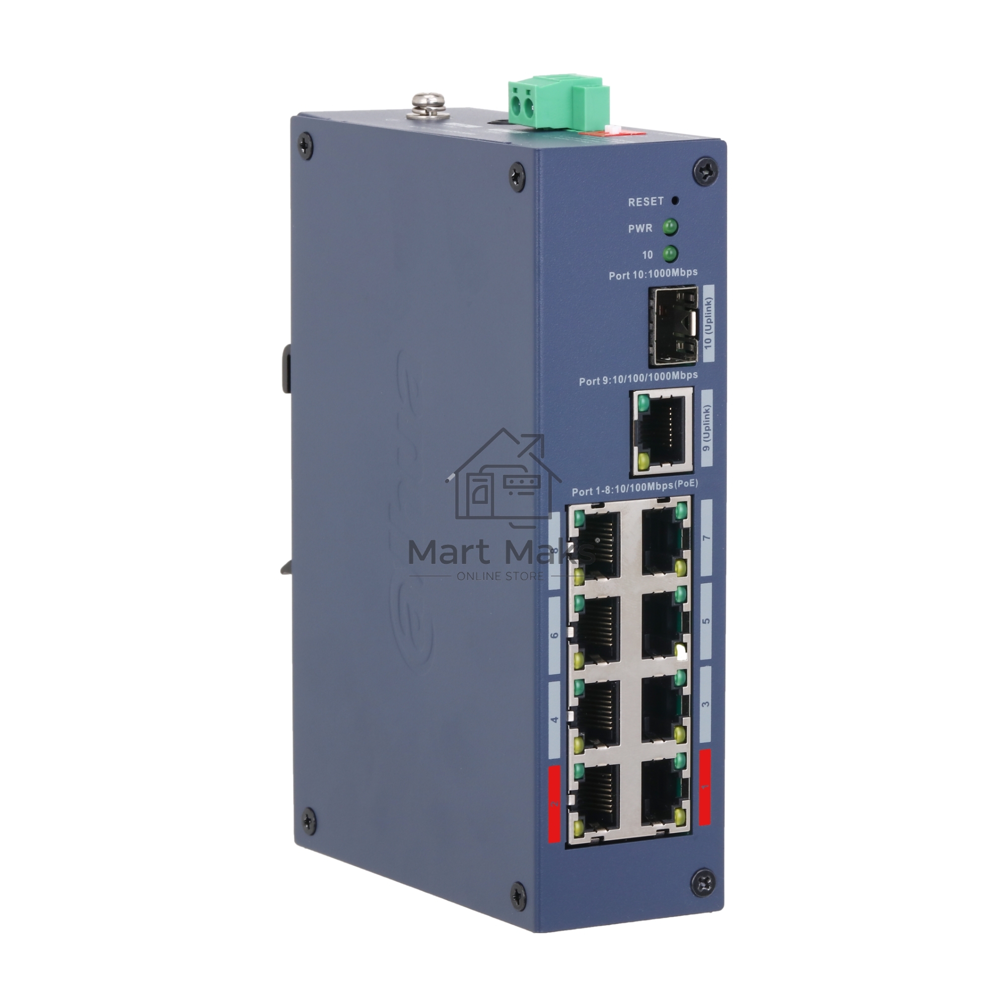 Коммутатор Dahua DH-CHS4110-8ET-110, 8×100 Мбит/с PoE + 1×1 Гбит/с + 1×Combo + 1×1 Гбит/с SFP, управляемый