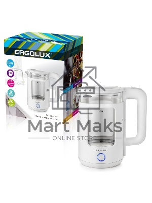 Чайник электрический ELX-KG08-C01 стекло/пластик 1.8л 220-240В 1800Вт бел. Ergolux 15334