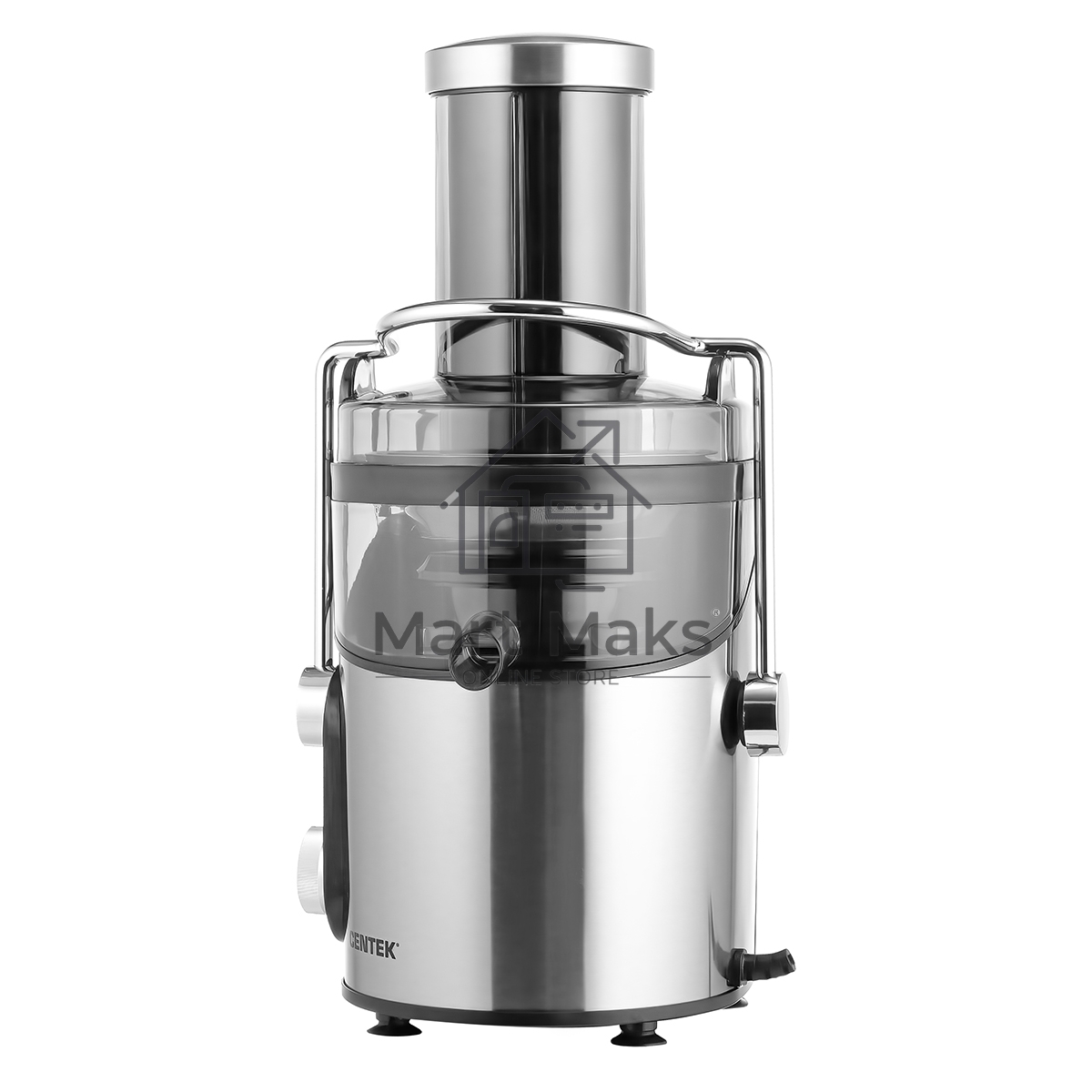 Соковыжималка Centek CT-1212 (черный/сталь) 1200Вт, 2 скор., стакан 1100 мл, горловина 75мм