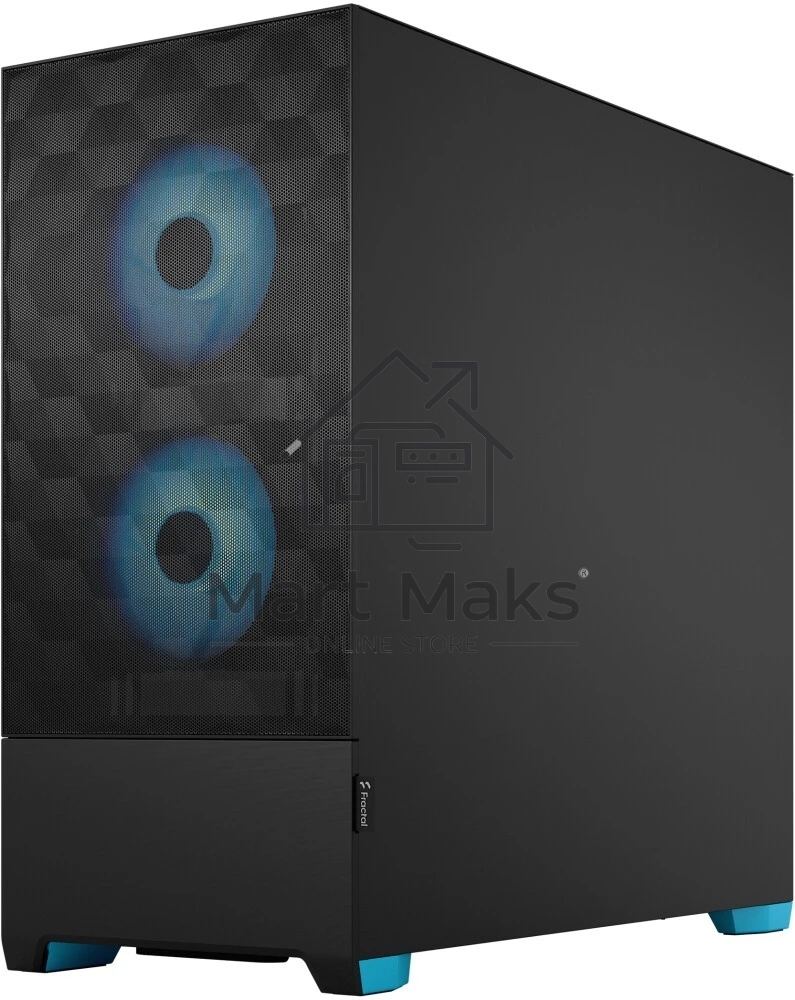 Корпус ПК без блока питания Fractal Design Pop Air RGB Cyan Core TG Clear Tint, Midi-Tower, 3x120mm RGB, 2xUSB-A 3.2 ATX, mATX, mITX черный/циан