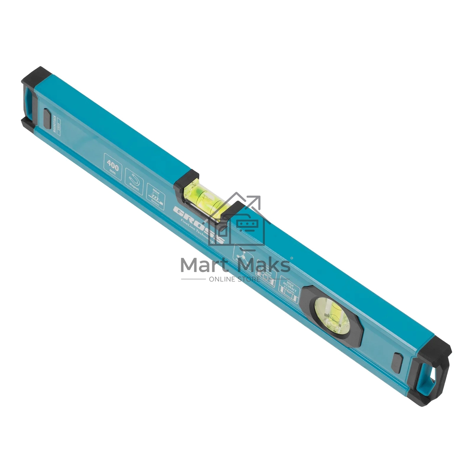 Уровень Gross 33650 алюминиевый, магнит., фрезерованный, 2 глазка, 0,5 мм/м, 400 мм