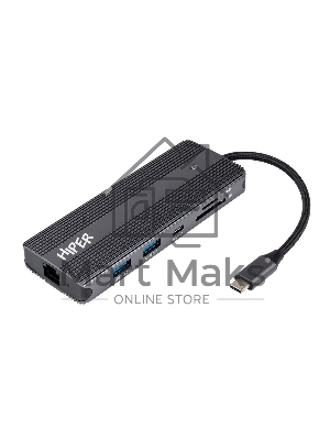 USB-концентратор HIPER Docking station USB-C HUB 11in1 (1*USB-C 100W PD, 1*HDMI 4K@60Hz, 2*DP 4K@60Hz, 2*USB-A 3.0 (5Gbps data), 1*USB-C 3.0 (5Gbps data), 1*microSD, 1*SD, 1*3.5мм audio, 1*RJ45 GB)